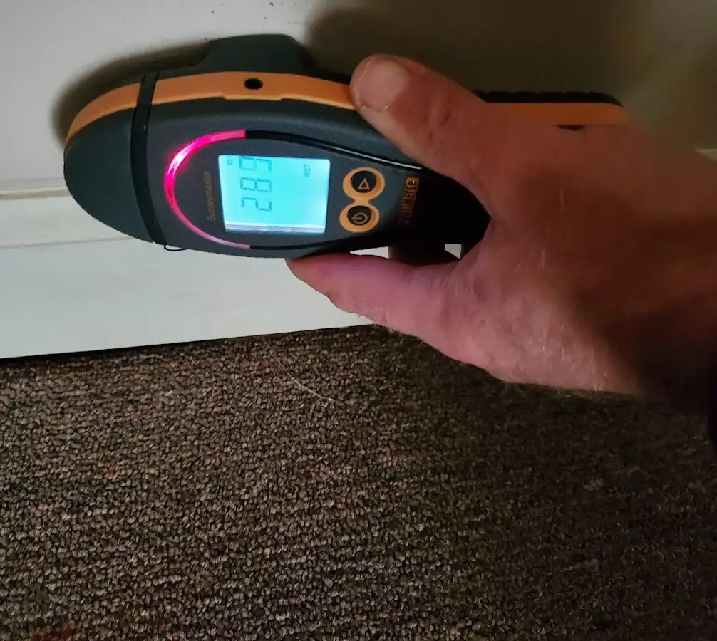 Moisture detection at baseboard during Storm Damage Restoration in Hawthorne